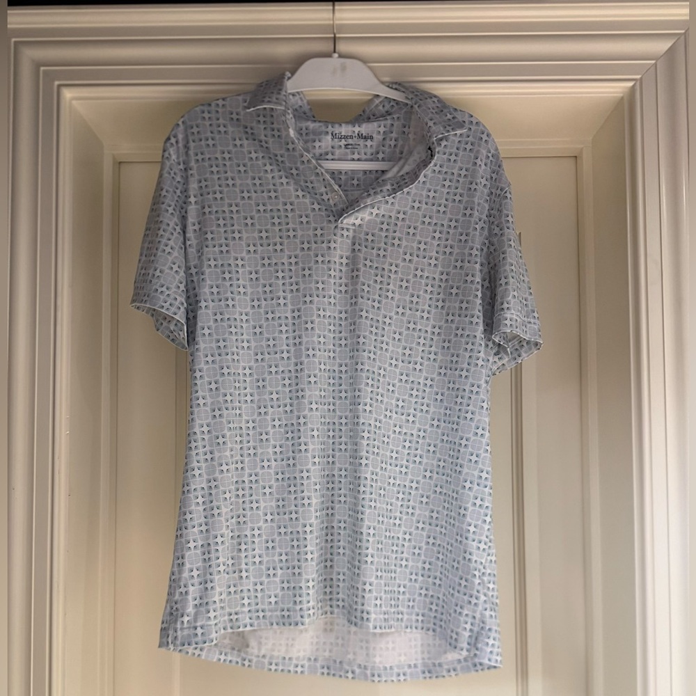 Mizzen+Main Pale Blue Geometric Short-Sleeve Polo